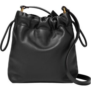 Fossil Gigi Small Drawstring Crossbody Leather Bag Purse Black Like New